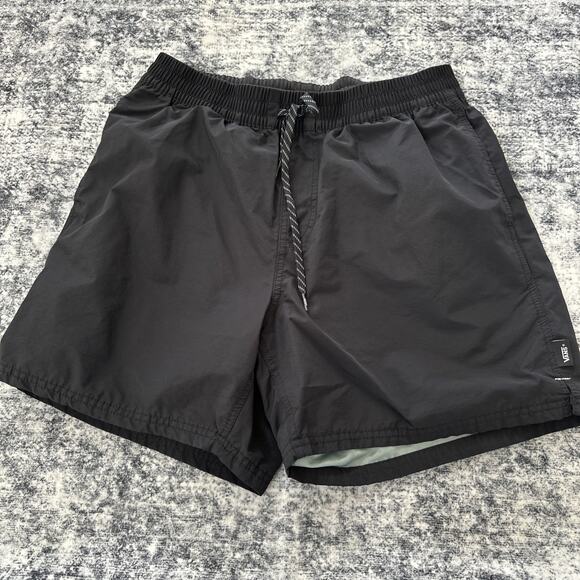 Medium Vans Relaxed Fit Drawstring Swim Trunks Boardshorts Mens Size Solid Black - Picture 1 of 10